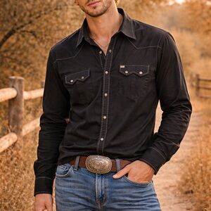 Larry Mahan western black snaps closure rodeo style Shirt  XL